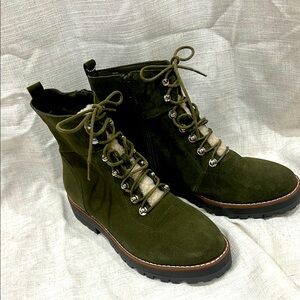 Crown & Ivy Hiking Boots Naomi Olive Suede Lace Up & Zip Sides Size 9.5